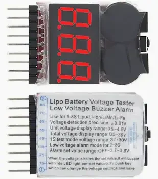 1–8S LiPo / Li-ion / LiFePO4 Battery Voltage Tester with Low Voltage Buzzer Alarm
